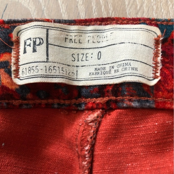 Free People Orange Lennon Funkytown Floral Velvet Skinny Pants Size 0 - Picture 10 of 14